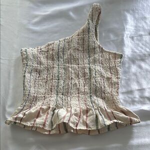 American Eagle Outfitters Cream Asymmetrical Smocked Tank Top